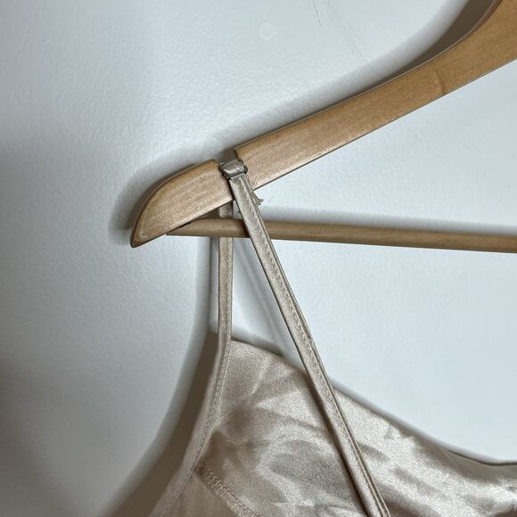 Bebe Y2K Midi Slip Dress Champagne Womens L Cowl Neck Lettuce Hem Formal Event - Picture 8 of 8